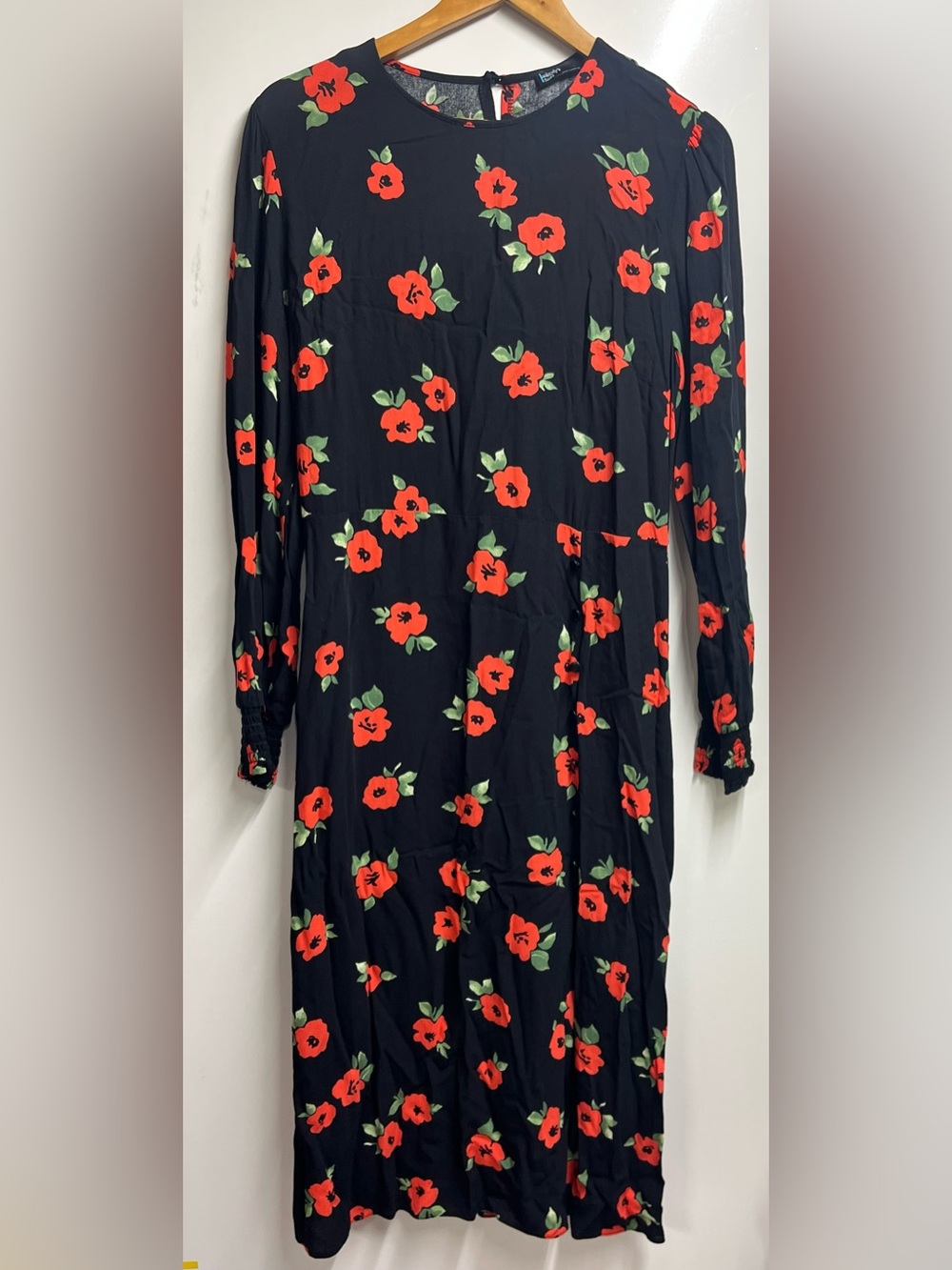 Nobody's Child midi dress red black floral poppy print cottagecore boho size 8